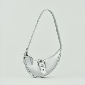 SOURCE UNKNOWN Silver Half Moon Bag like new!